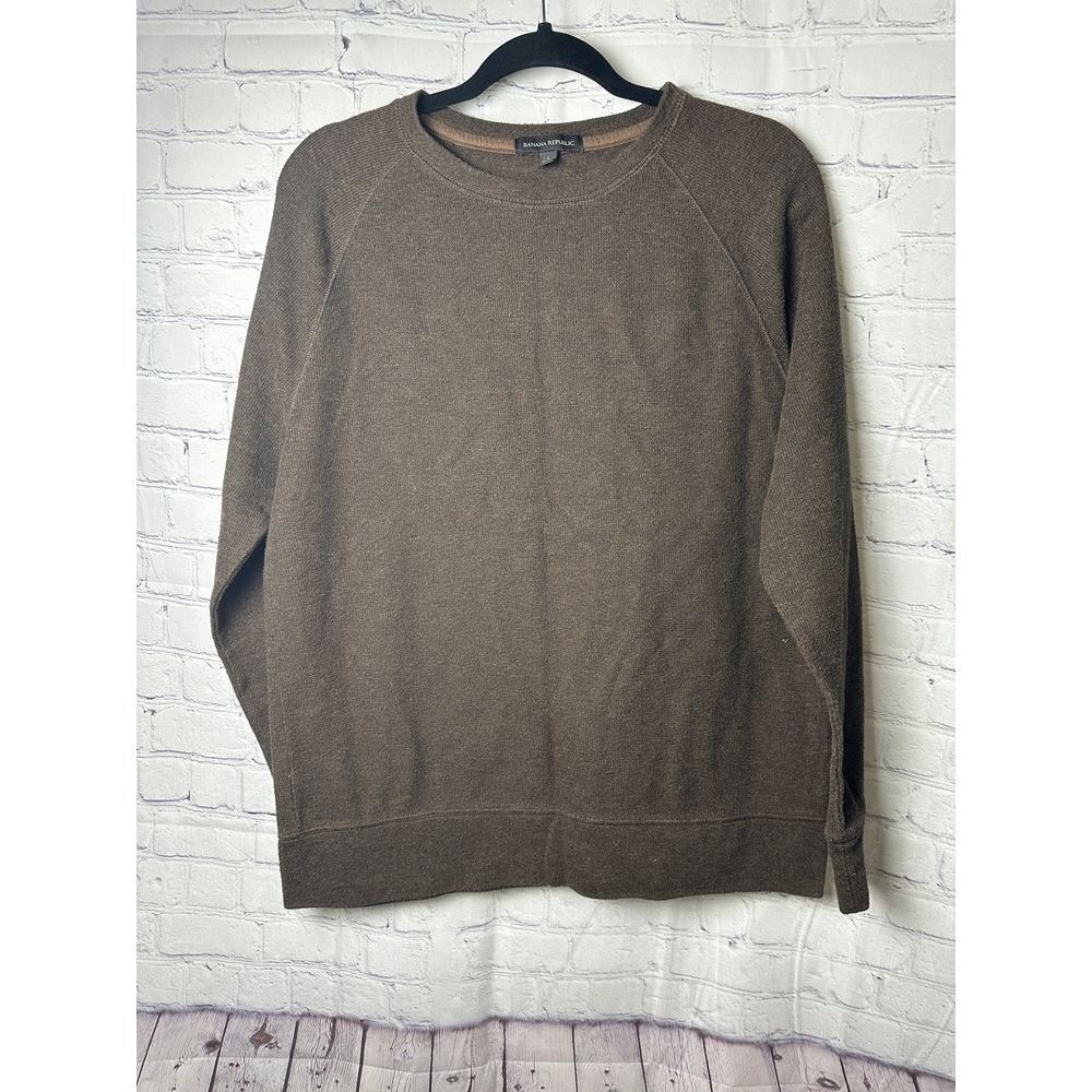 Banana Republic Mens Brown Raglan Crewneck Knit Sweater Size Large Cotton Blend